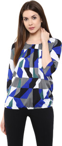 Mayra Party 3/4th Sleeve Printed Women's Blue Top