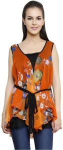 Anekaant Casual Sleeveless Floral Print Women Orange Top