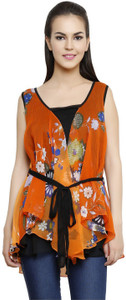 Anekaant Casual Sleeveless Floral Print Women Orange Top