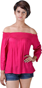 ISTRI Casual 3/4th Sleeve Solid Women's Pink Top