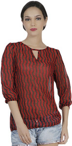 Mask Lifestyle Casual 3/4th Sleeve Printed Women's Multicolor Top