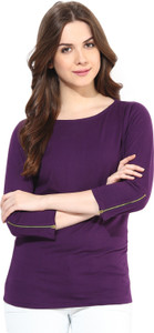 Miss Chase Casual 3/4th Sleeve Solid Women's Purple Top