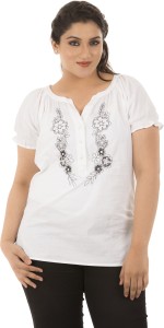 LASTINCH Casual Short Sleeve Embroidered Women's White Top
