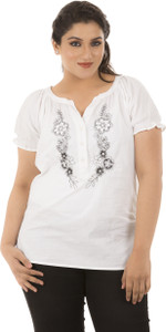 LASTINCH Casual Short Sleeve Embroidered Women's White Top