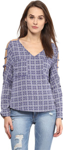 Harpa Casual Full Sleeve Printed Women's Blue Top