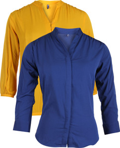 Vvoguish Casual 3/4th Sleeve Solid Women's Yellow, Blue Top
