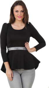 Texco Casual Full Sleeve Solid Women's Black Top