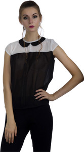 Marzeni Casual Cap Sleeve Solid Women's Black, White Top