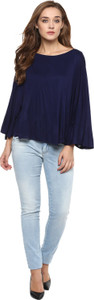 Miss Chase Party Sleeveless Solid Women's Dark Blue Top