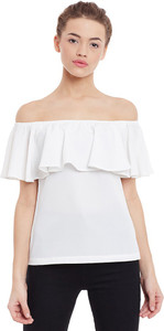Miss Chase Party Short Sleeve Solid Women's White Top