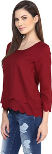 Rare Casual 3/4th Sleeve Solid Women's Maroon Top