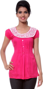 TeeMoods Casual Short Sleeve Solid Women's Pink Top