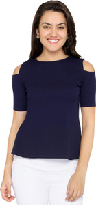Chimpaaanzee Party Short Sleeve Solid Women's Blue Top