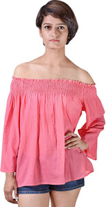 ISTRI Casual 3/4th Sleeve Solid Women's Pink Top