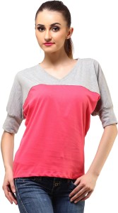 Cation Casual Short Sleeve Solid Women's Grey, Pink Top