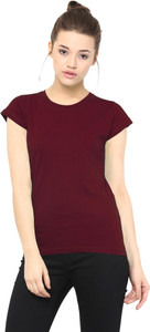 Miss Chase Casual Cap Sleeve Solid Women's Maroon Top
