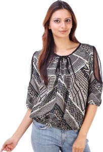 Goodwill Impex Casual 3/4th Sleeve Printed Women's Black Top