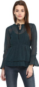 Avoir Envie Casual Full Sleeve Solid Women's Green Top