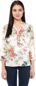 Harpa Casual 3/4th Sleeve Floral Print Women's White Top