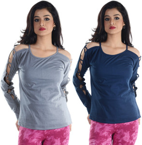 Vea Kupia Casual Full Sleeve Solid Women's Grey, Blue Top