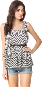 Texco Party Sleeveless Striped Women's Black, White Top