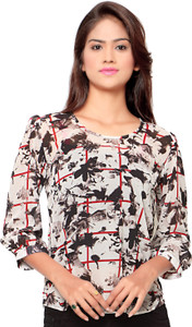 Ossi Casual 3/4th Sleeve Floral Print Women's White Top