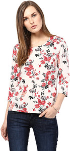 Harpa Casual 3/4th Sleeve Floral Print Women's White Top