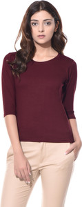 Miss Chase Casual 3/4th Sleeve Solid Women's Maroon Top