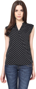 Harpa Casual Sleeveless Printed Women's Black Top