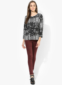 Only Casual 3/4th Sleeve Printed Women's White, Black Top