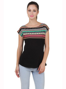 Cherymoya Casual Short Sleeve Printed Women's Black Top