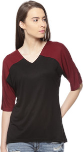Vvoguish Casual 3/4th Sleeve Solid Women's Black, Maroon Top