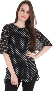 Lady Stark Casual Kimono Sleeve Polka Print Women's Black Top