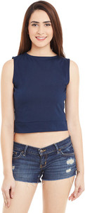 Miss Chase Casual Sleeveless Solid Women's Dark Blue Top