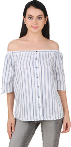BrandMeUp Party 3/4th Sleeve Striped Women's White Top