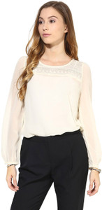 La Zoire Formal Full Sleeve Solid Women's Beige Top