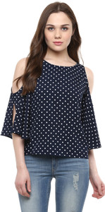 Harpa Casual 3/4th Sleeve Polka Print Women's Dark Blue Top