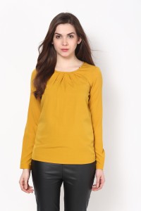 Harpa Casual Full Sleeve Solid Women's Yellow Top