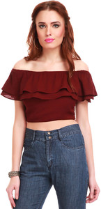 Sassafras Casual Sleeveless Solid Women's Maroon Top
