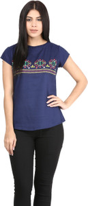 Mayra Casual Short Sleeve Printed Women's Dark Blue Top