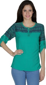 Mayra Party 3/4th Sleeve Printed Women's Green Top