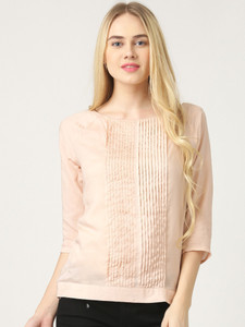 Marie Claire Casual 3/4th Sleeve Solid Women's Pink Top
