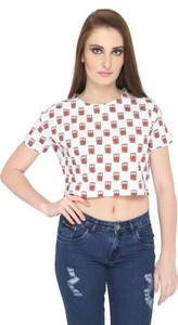 Imagica Casual Short Sleeve Printed Women's White Top