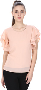 Marzeni Casual Butterfly Sleeve Solid Women's Pink Top