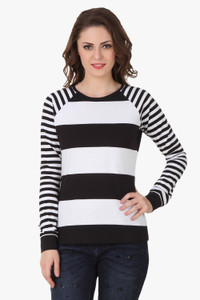 Texco Casual Full Sleeve Striped Women's White, Black Top