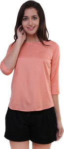 BuyNewTrend Casual 3/4th Sleeve Solid Women's Orange Top