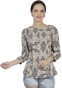 Mask Lifestyle Casual 3/4th Sleeve Printed Women's Multicolor Top