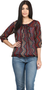 Mayra Casual Balloon Sleeve Printed Women's Brown Top