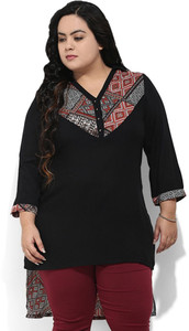 Amydus Casual 3/4th Sleeve Self Design Women's Black Top