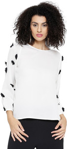 Sassafras Casual 3/4th Sleeve Applique Women's White Top